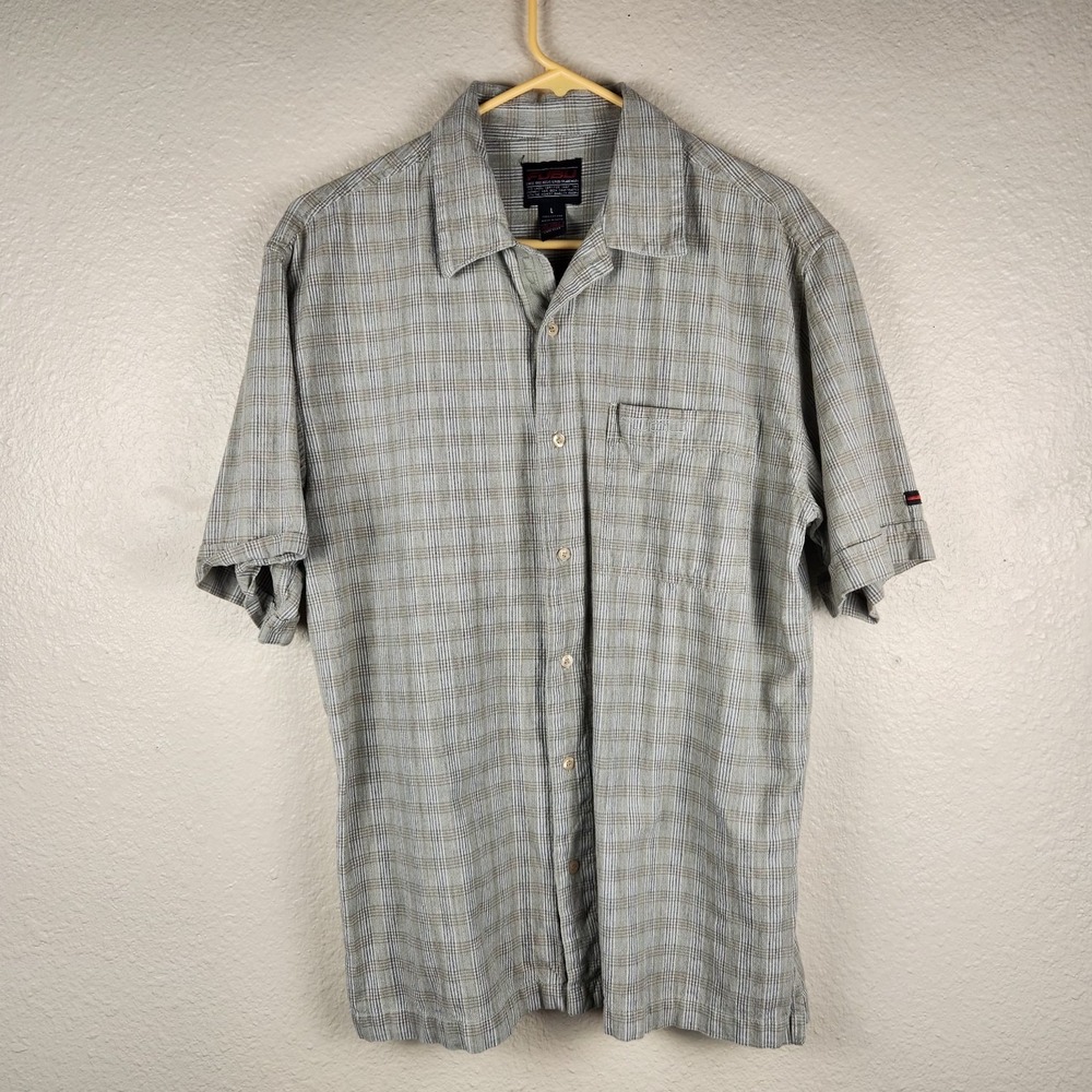 Vtg Fubu Shirt Mens Large Beige Short Sleeve Button-up Normcore Dadcore Y2k 90s